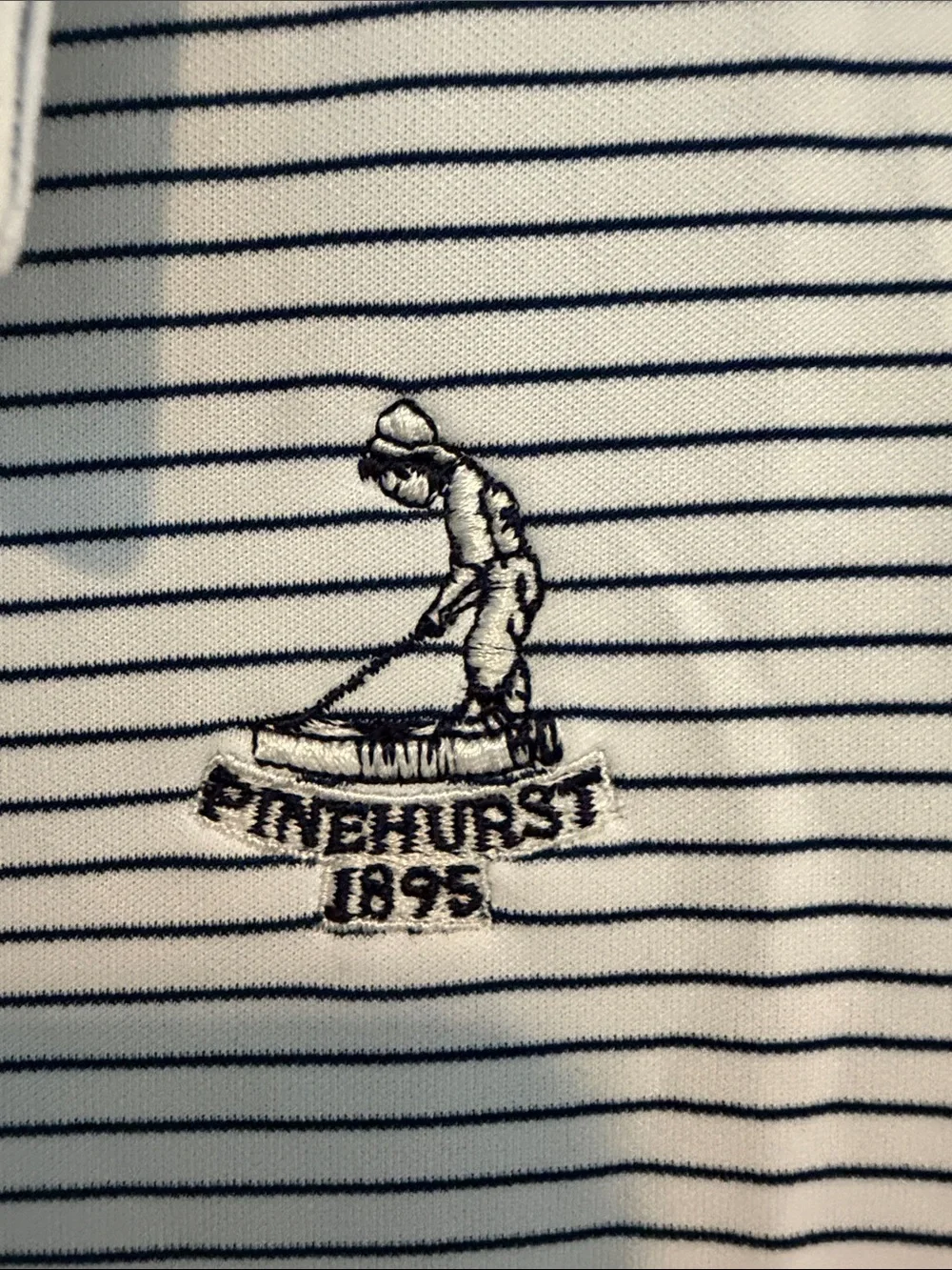 adidas Pinehurst Golf White and Navy Striped Short Sleeve Polo